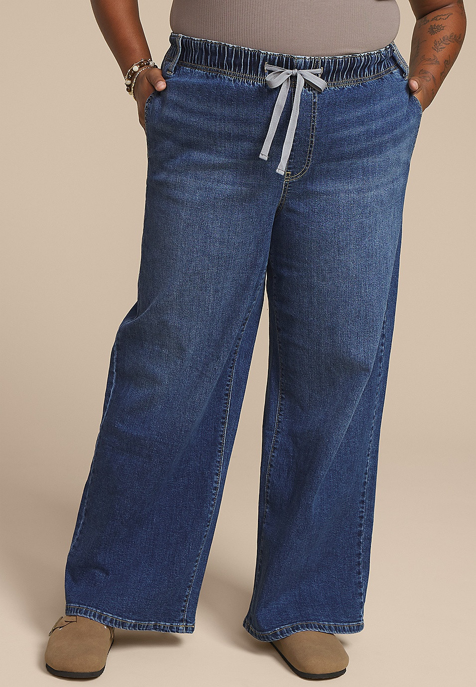Plus Size m jeans by maurices™ Dark Soft High Rise Pull On Wide Leg Jean | Maurices