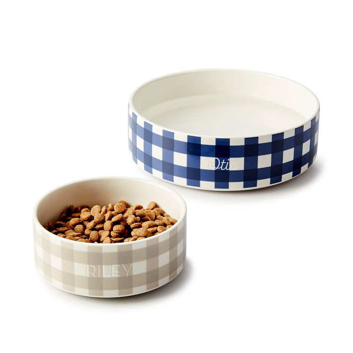 Gingham Ceramic Dog Bowl | Mark and Graham