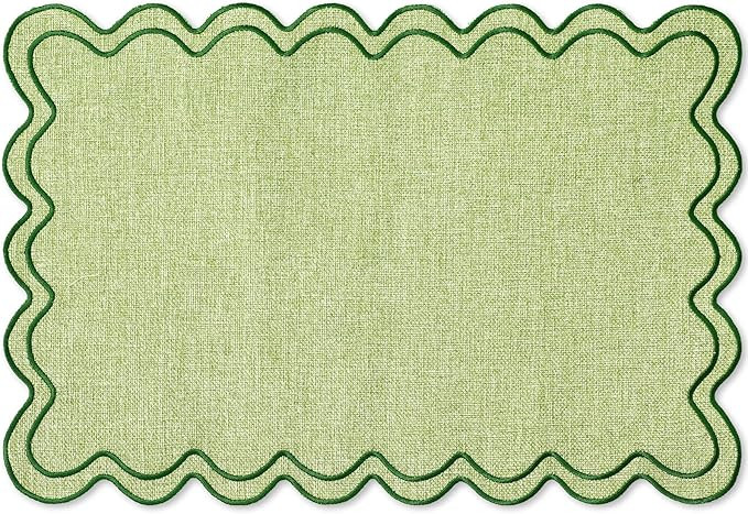 Whaline Green Placemats Embroidered Scalloped Kitchen Place Mats for Spring Baby Shower Party Hom... | Amazon (US)
