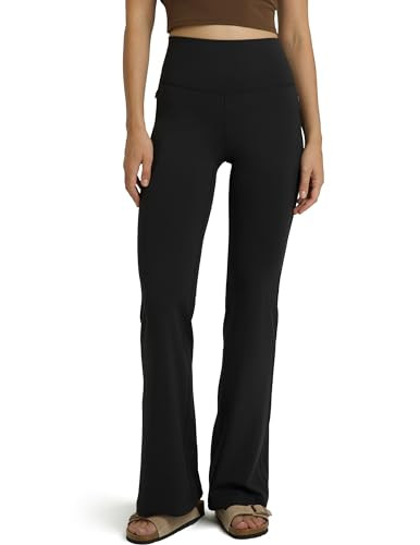 Colorfulkoala Women's Dreamlux High Waisted Flared Leggings with Zippered Pockets Full Length Wide Leg Yoga Pants 31.5"(S, Black) | Amazon (US)