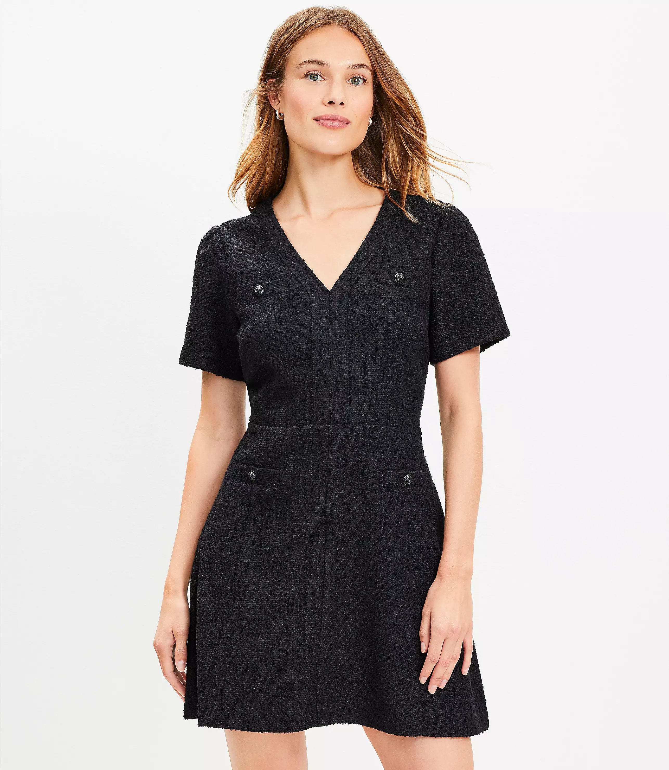 Tweed Mini Flare Pocket Dress | LOFT