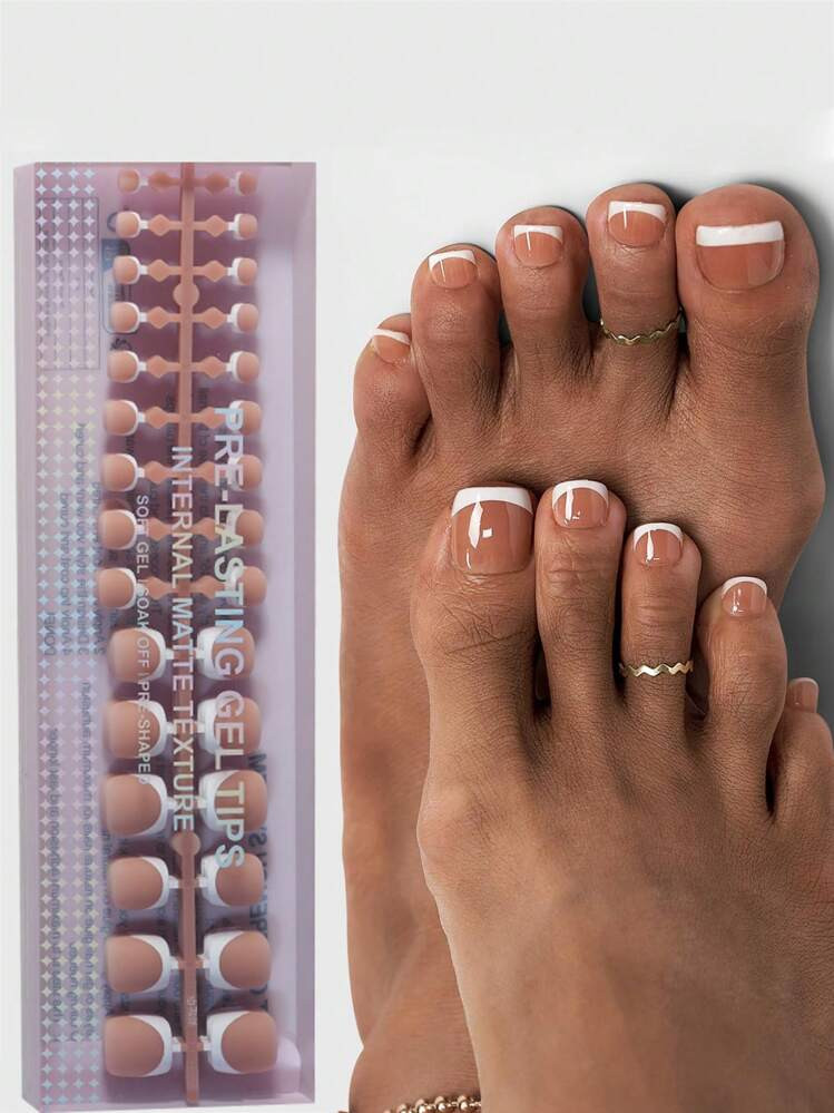 150 Pcs Short Square Brown/Pink Press On Gel Nails, 15 Sizes Available, Short French Fake Nails, ... | SHEIN