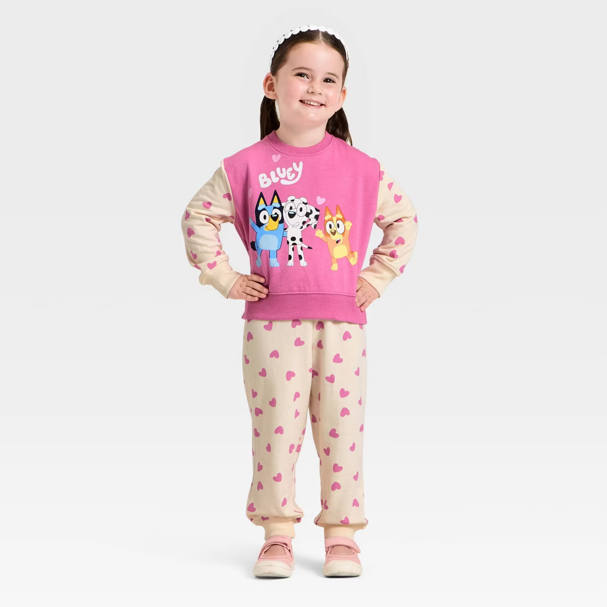 Toddler Girls' 2pc Bluey Valentines Fleece Sweatshirt and Pant Set - Pink 12M | Target