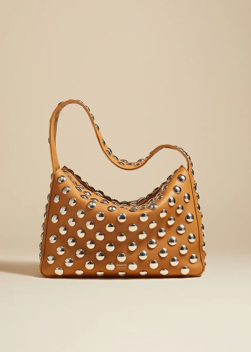 The Elena Bag in Nougat Leather with Studs | Khaite