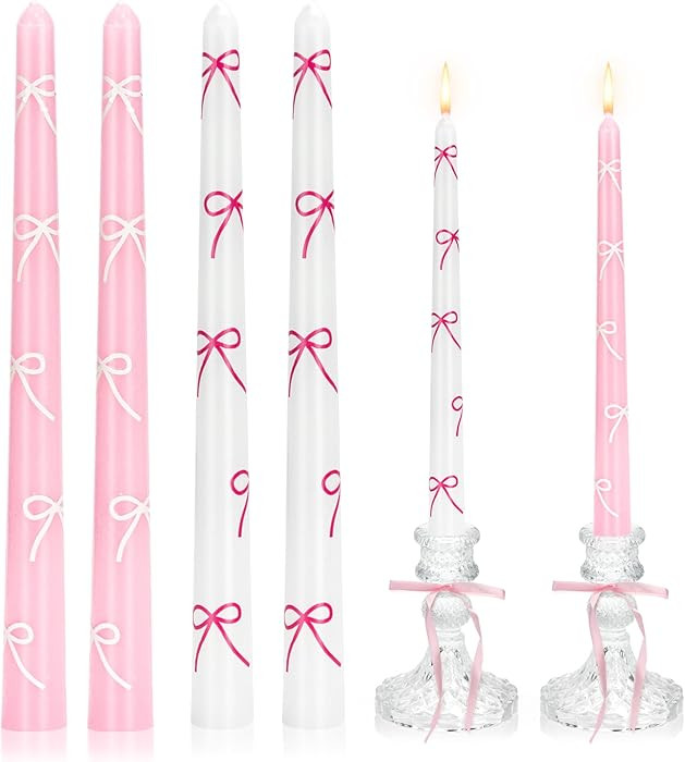 Stylor Valentine's Coquette Bow Taper Candles 4 Pcs - Cutecore Aesthetic 10 Inch Pink Candles wit... | Amazon (US)