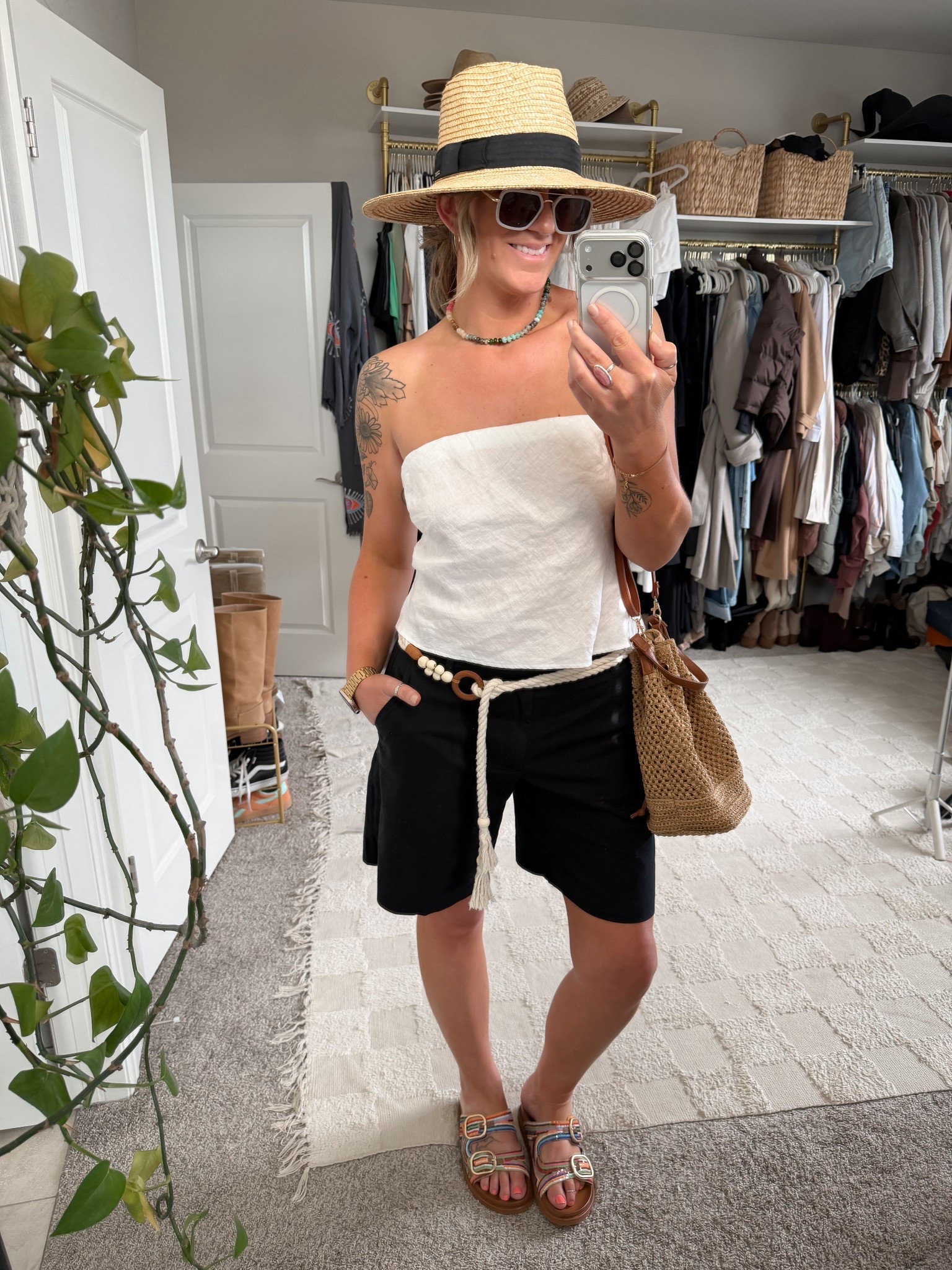 Large top, 10/30 shorts, 11 sandals 

#LTKTall #LTKOver40