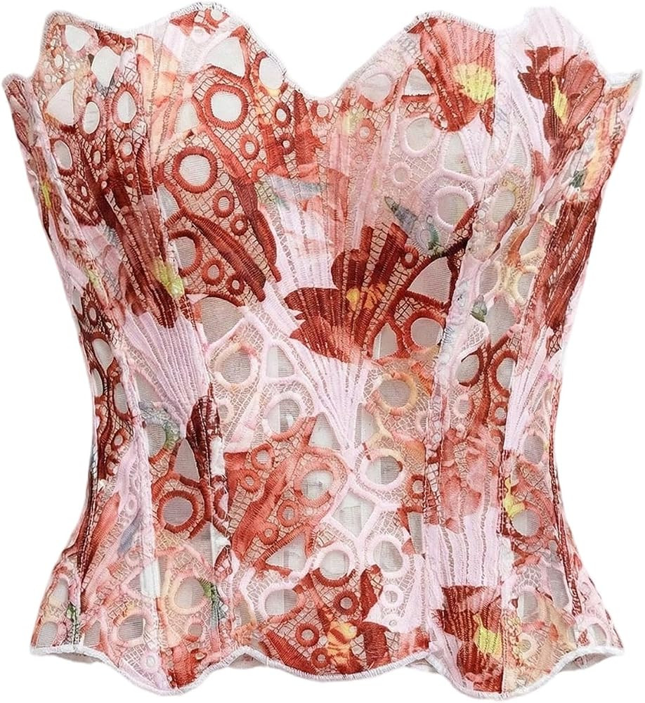 WDIRARA Women's Lace Corset Tops Mesh Strapless Bustier Tube Going Out Top | Amazon (US)
