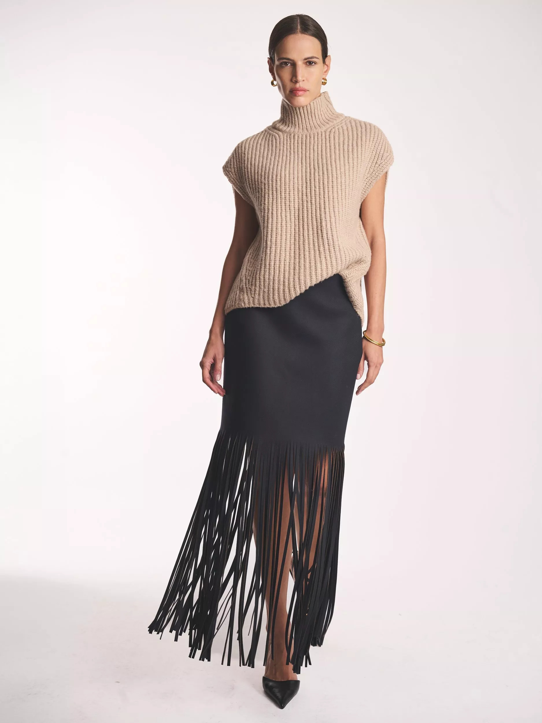 Amanda Wakeley Fringe Wool Rich Maxi Skirt, Navy | John Lewis (UK)