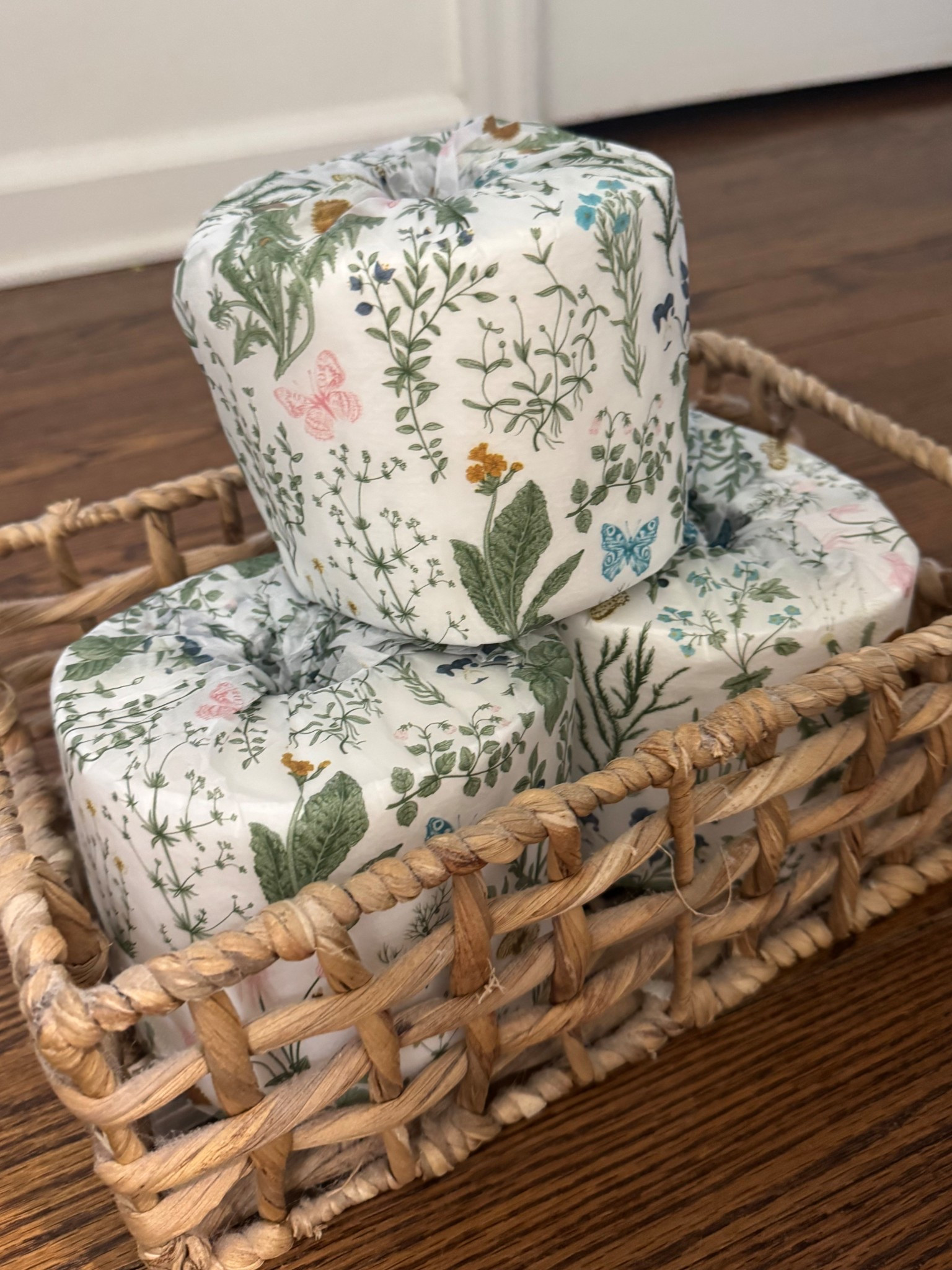 Influenced by TikTok’s. Wrap your toilet paper in tissue paper to have a pretty display for guest and powder bathroom! I found mine on Amazon  