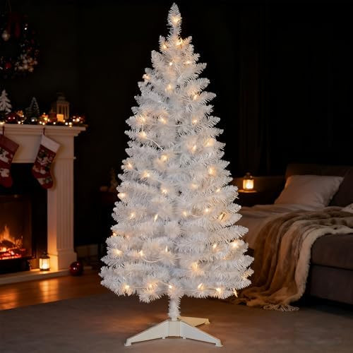 4ft Lighted Artificial White Christmas Tree | Leeheeyee Small Christmas Tree, Not Pre-lit White T... | Amazon (US)