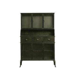 Storied Home Antique Black Metal Storage Cabinet with 6 Glass Doors, 3 Drawers and Shelves DF2820... | The Home Depot