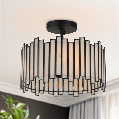 LNC  Tiffany 3-Light 13-in Matte Black LED Semi-flush Mount Light | Lowe's