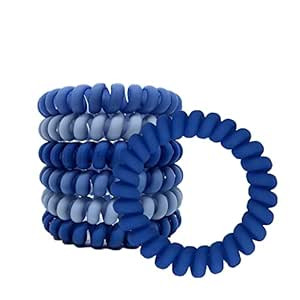 6 Pcs Spiral Hair Ties, Blue Matte Hair Ties Plastic Phone Cord Hair Bands Ponytail Holder Coil H... | Amazon (US)