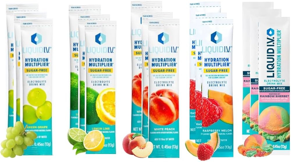 Hydration Multiplier Sugar Free Liquid IV | 15 Pack | 3 Rainbow Sherbert, 3 Raspberry Melon, 3 Wh... | Amazon (US)