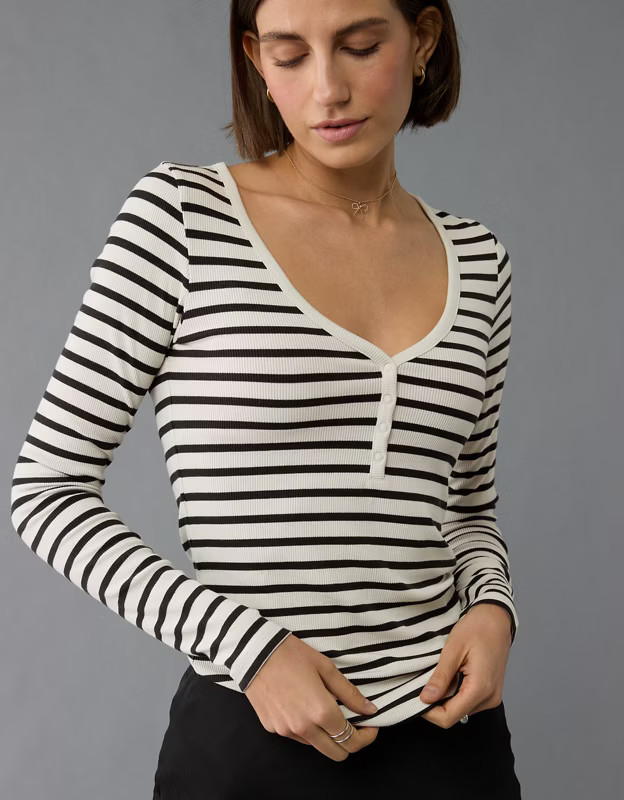 AE Long-Sleeve Henley T-Shirt | American Eagle Outfitters (US & CA)