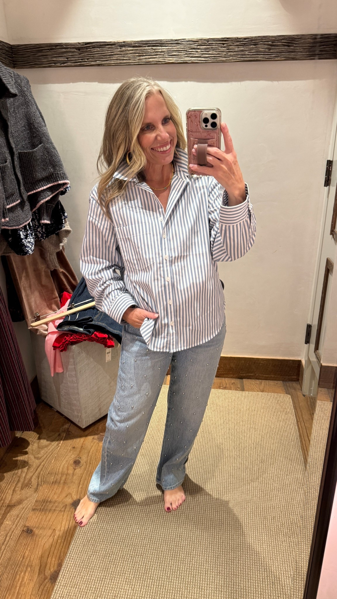 Size down in these jeans. I’m in 27 and they’re big. 

#LTKCyberWeek #LTKOver40