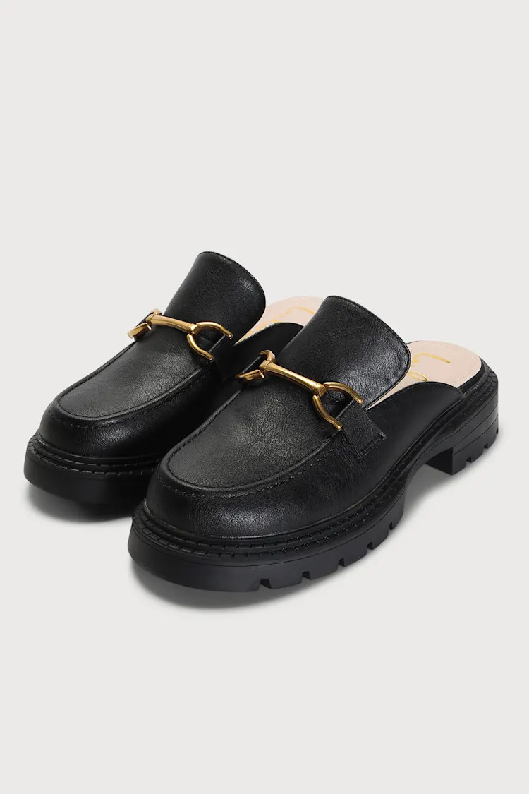 Jeano Black Lug Sole Slide-On Loafers | Lulus (US)