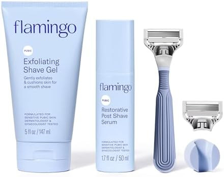 Flamingo Pubic Hair Razor for Women, Shaving Kit, 1 Razor, Exfoliating Shaving Gel 5 fl oz - Rest... | Amazon (US)