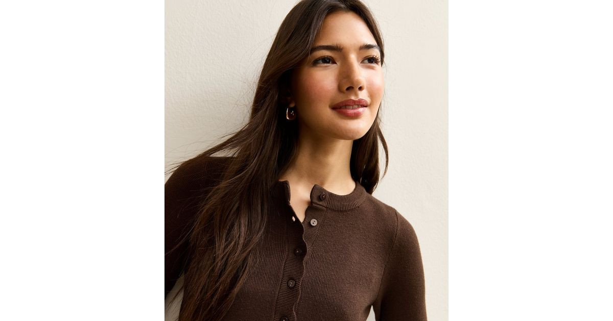 Brown Scalloped Trim Compact Knit Cardigan | New Look | New Look (UK)