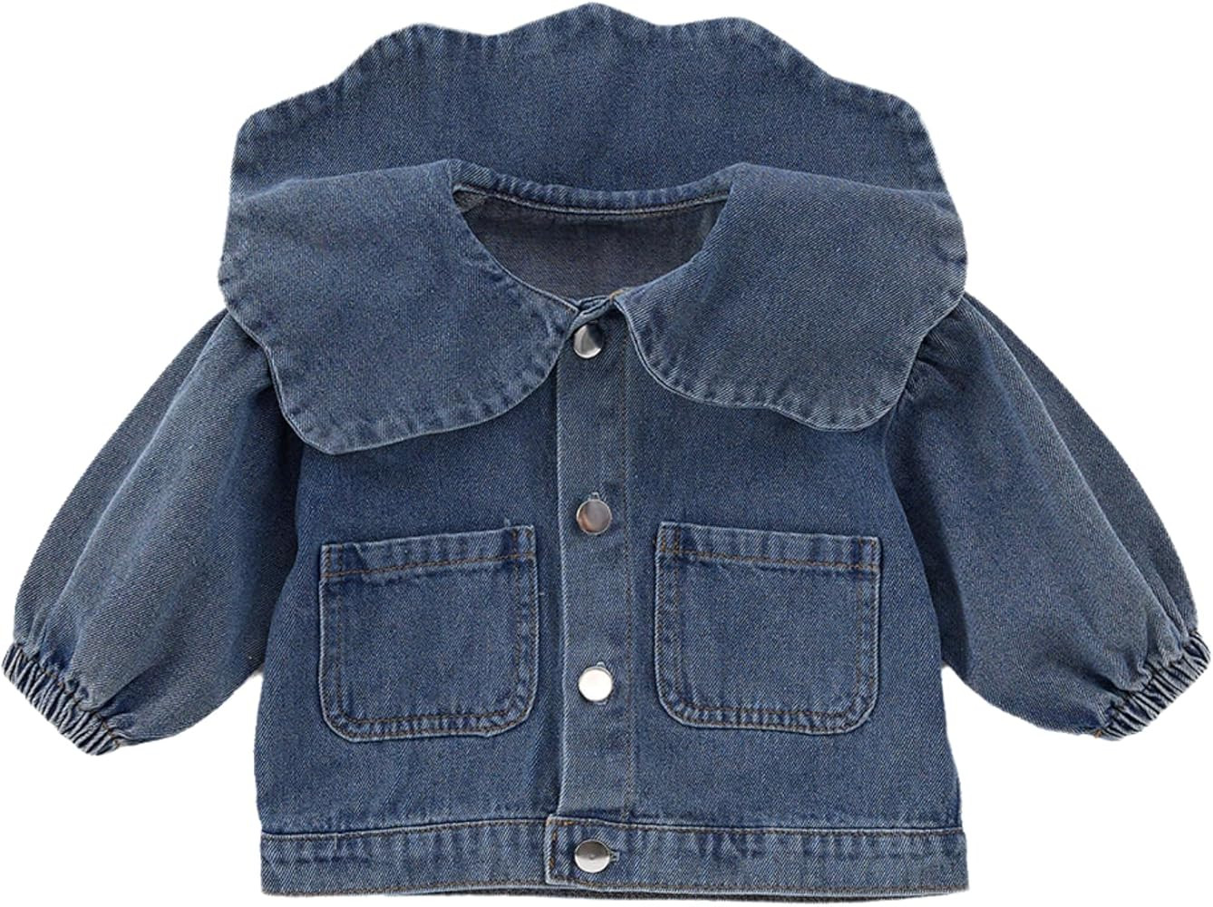 Baby Girls Denim Jacket with Peter Pan Collar - Long Puff Sleeves, Snap Button Closure, Loose Sof... | Amazon (US)