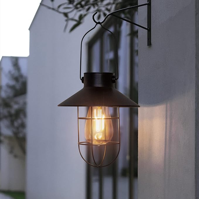 Solar Lanterns Outdoor Metal Solar Powered Hanging Lights Waterproof for Wall Yard Garden Patio G... | Amazon (US)