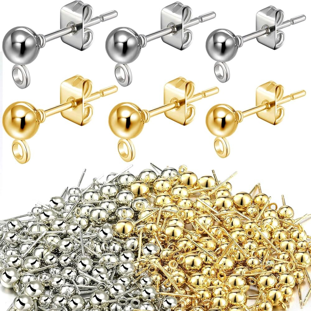 180 Pieces Ball Post Earring Stud with 200 Pieces Butterfly Back Earrings with Loop for DIY Jewel... | Amazon (US)