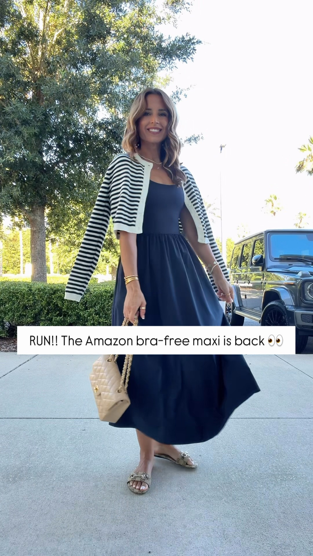 Amazon no bra needed maxi dress in XXS. Wrinkle-resistant fabric with shelf bra and removable cups. This also has adjustable straps and pockets! I love this for every, travel, and in a business casual environment. Aritzia striped cardigan in XXS. Travel outfit. Summer outfit. Summer style. Elevated casual. Teacher outfit. Gucci slides - I went up half a size. Fall outfit. Fall style.

#LTKootd #LTKWorkwear #LTKTravel