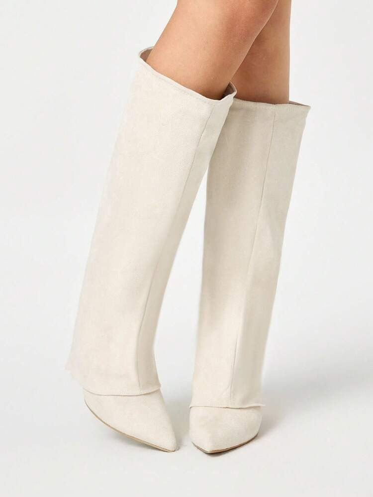 ROMWE Fairycore Women's Suede Pointed Toe Thigh High Boots, Sexy Fashion Solid Color High Heel Over-The-Knee Boots For Women, Suitable For Party, Commute, Date, Autumn/Winter | SHEIN