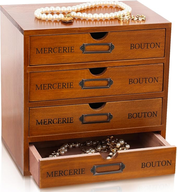 Wesiti 4 Drawer Vintage Wooden Desk Organizer, Apothecary Cabinet Storage Drawers, Rustic Shelf D... | Amazon (US)