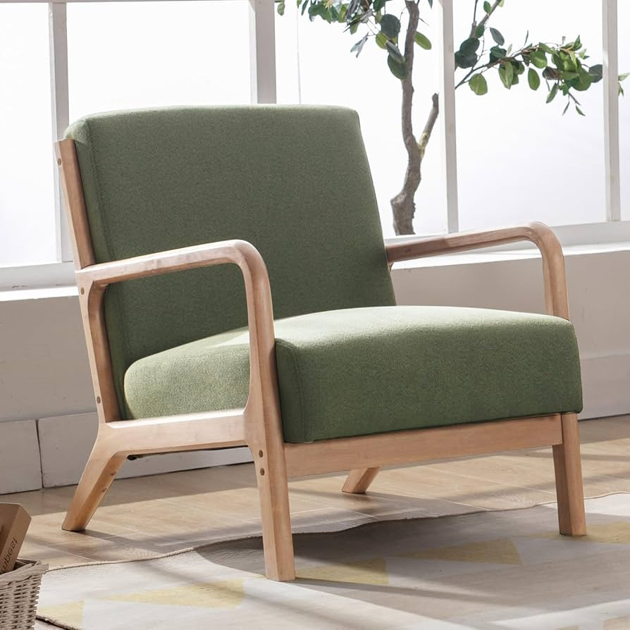 ANJHOME Mid Century Modern Accent Chair, Comfy Fabric Reading Chair with Solid Wood Frame, Easy A... | Amazon (US)