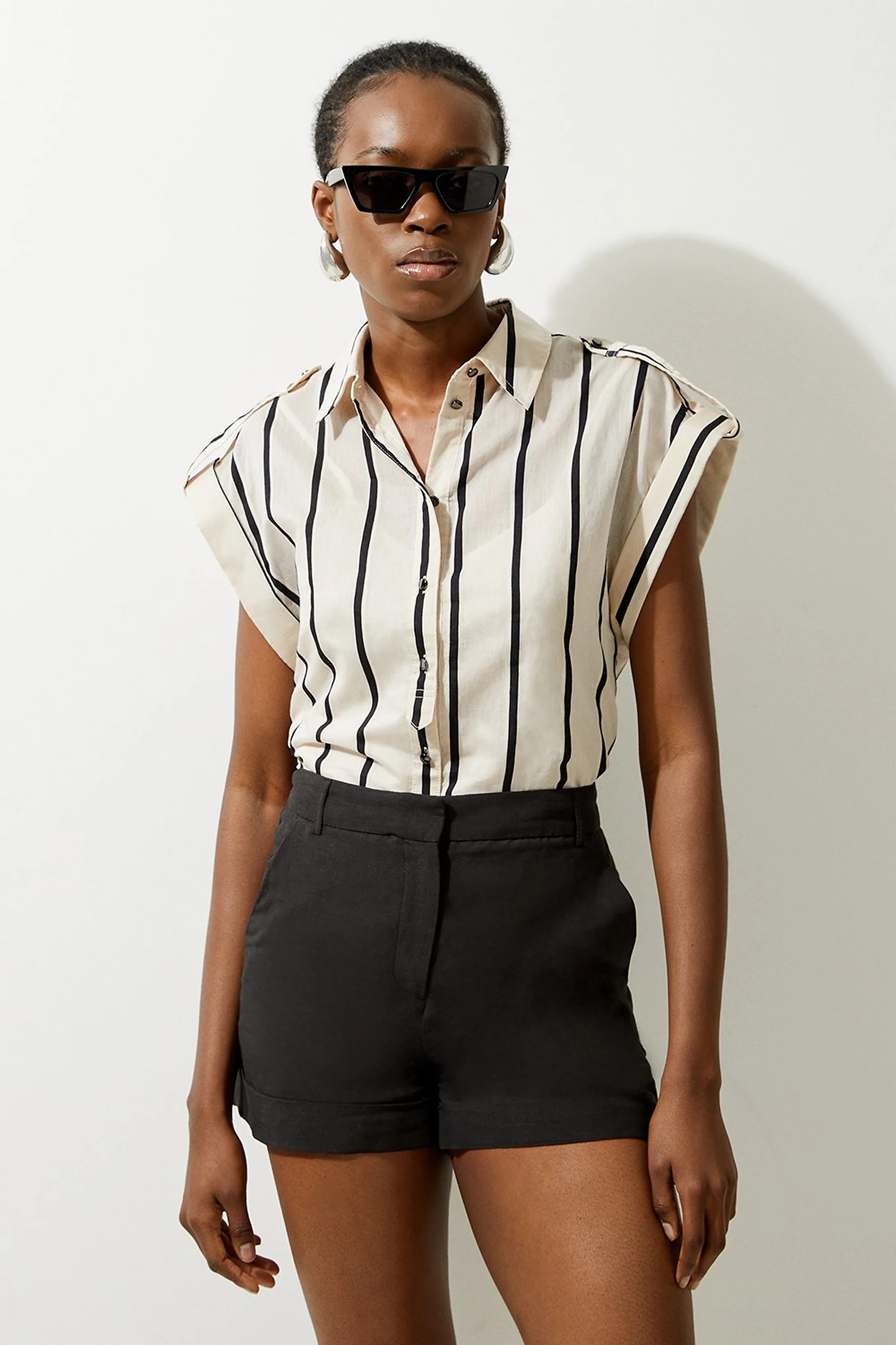 Organdie Mono Stripe Woven Shirt | Karen Millen UK + IE + DE + NL