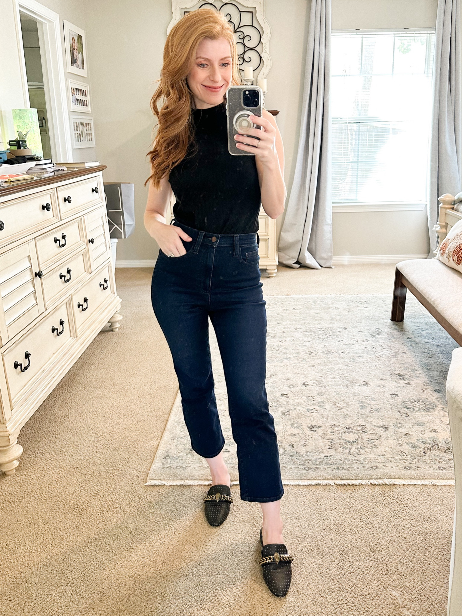 Target Ankle Bootcut
Wearing 4Short
I sized up 2 sizes 
Fitted hip thigh - bootcut leg - stretch

Wearing my favorite mules with an eagle embellishment by Kurt Geiger

#LTKshoecrush #LTKstyletip #LTKSeasonal