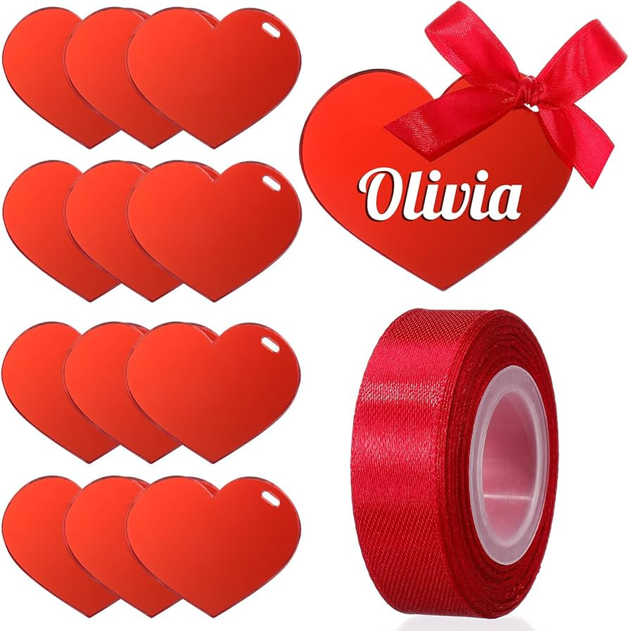 12 Pcs Heart Mirror Place Cards Acrylic Gift Tag Valentine's Day Name Card for Table Setting Mirr... | Amazon (US)