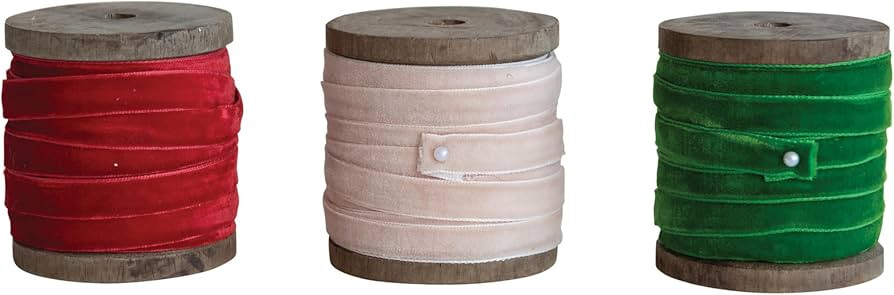 Creative Co-Op 10 Yard Velvet Ribbon on Wood Spool, Set of 3 Colors | Amazon (US)