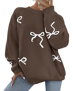 PRETTYGARDEN Fall Long Sleeve Pullover Sweaters for Women 2025 Trendy Crewneck Casual Cute Bow Ch... | Amazon (US)