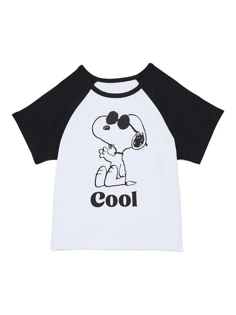 Peanuts Girls Joe Cool Raglan Graphic Tee with Short Sleeves, Sizes 4-16 | Walmart (US)