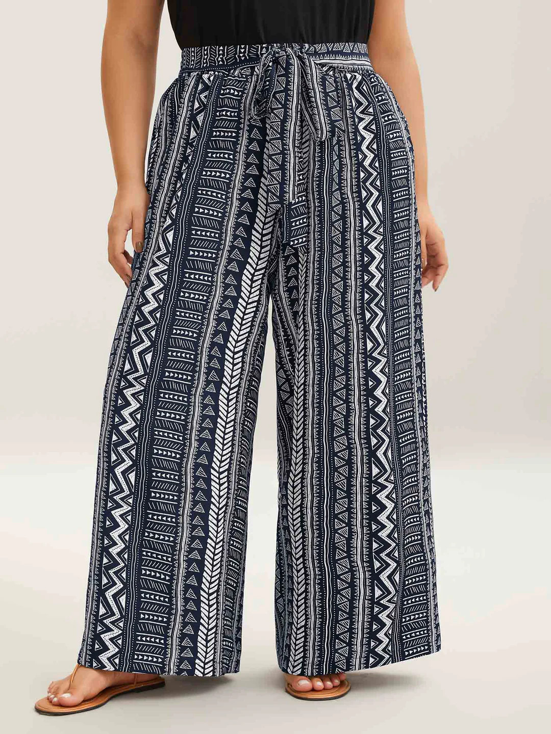 Waist-Tie Wide-Leg Boho Print Pants | Bloomchic