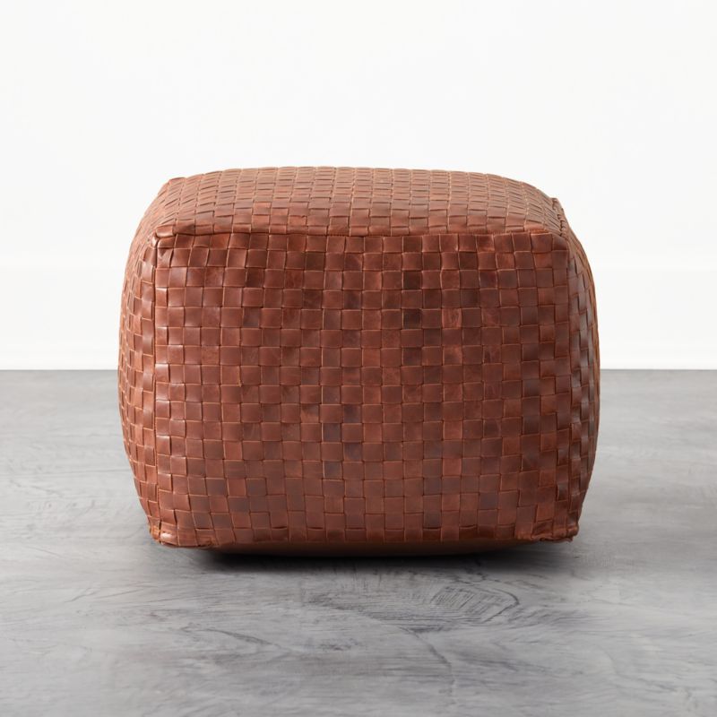 Woven Leather Pouf + Reviews | CB2 | CB2