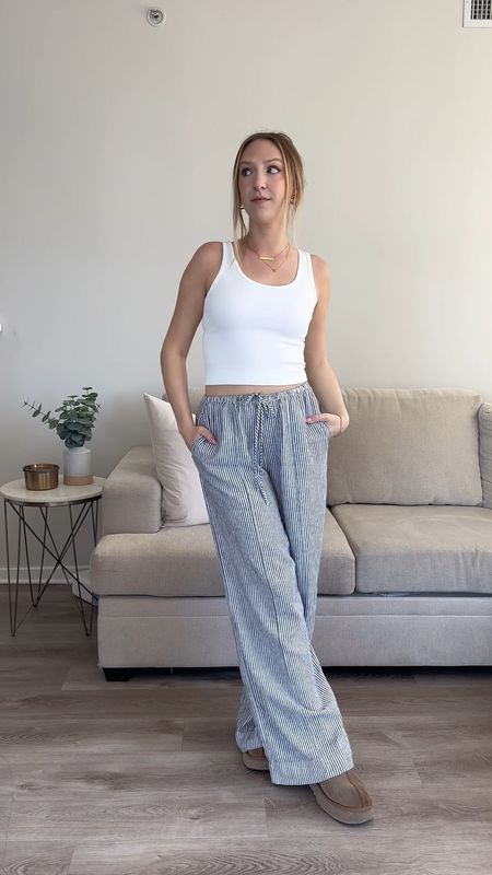 The linen pants I’ll be living in all summer long! I bought these in black and white stripes, black, and white! They run super long! I’m 5’7 and wearing a size small! 

#LTKfindsunder50 #LTKstyletip #LTKSeasonal