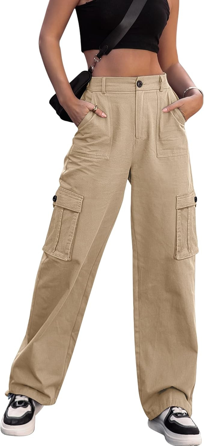 ZMPSIISA Women High Waisted Cargo Pants Wide Leg Casual Pants 6 Pockets Combat Military Trousers | Amazon (US)