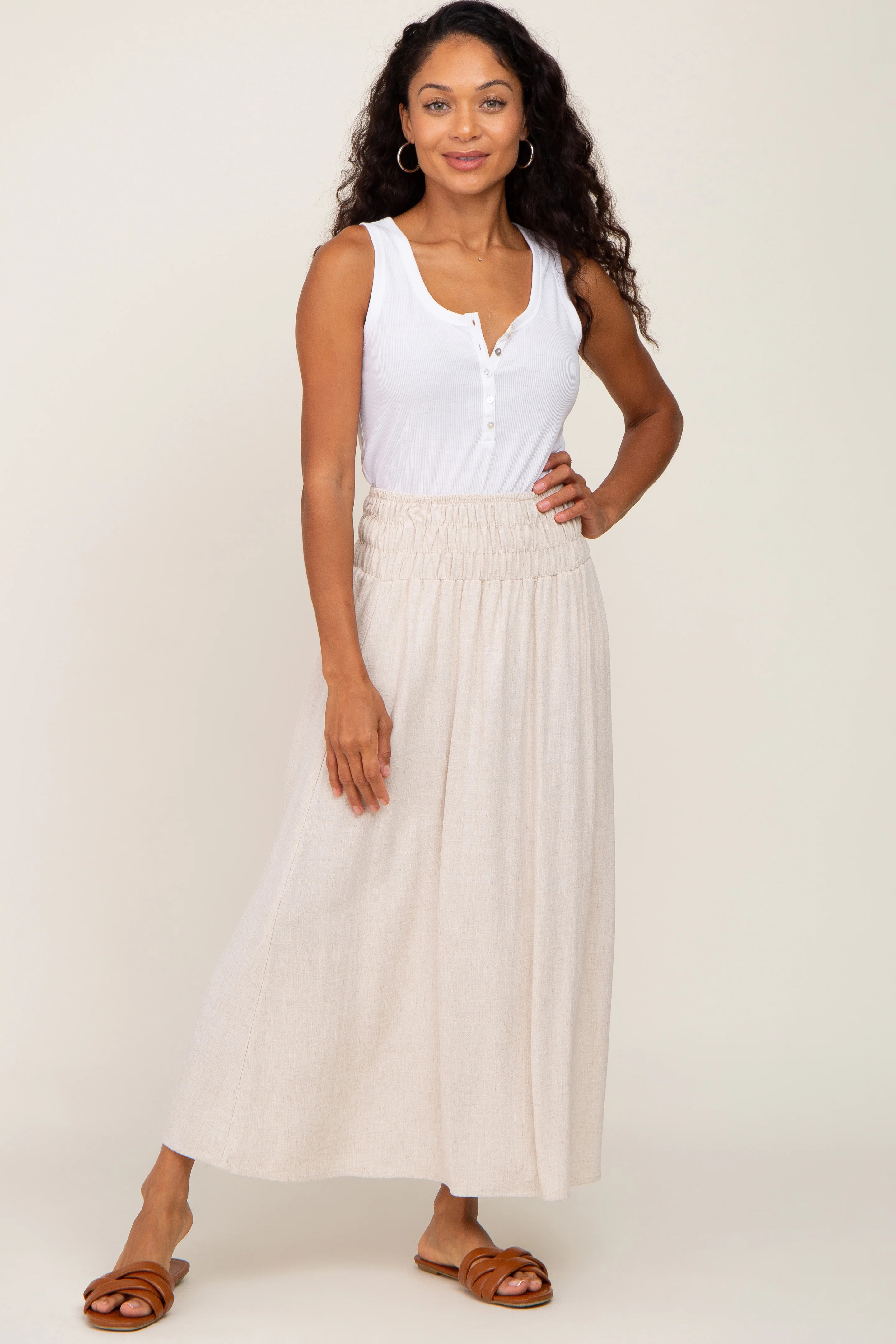 Beige Smocked Linen Maxi Skirt | PinkBlush Maternity
