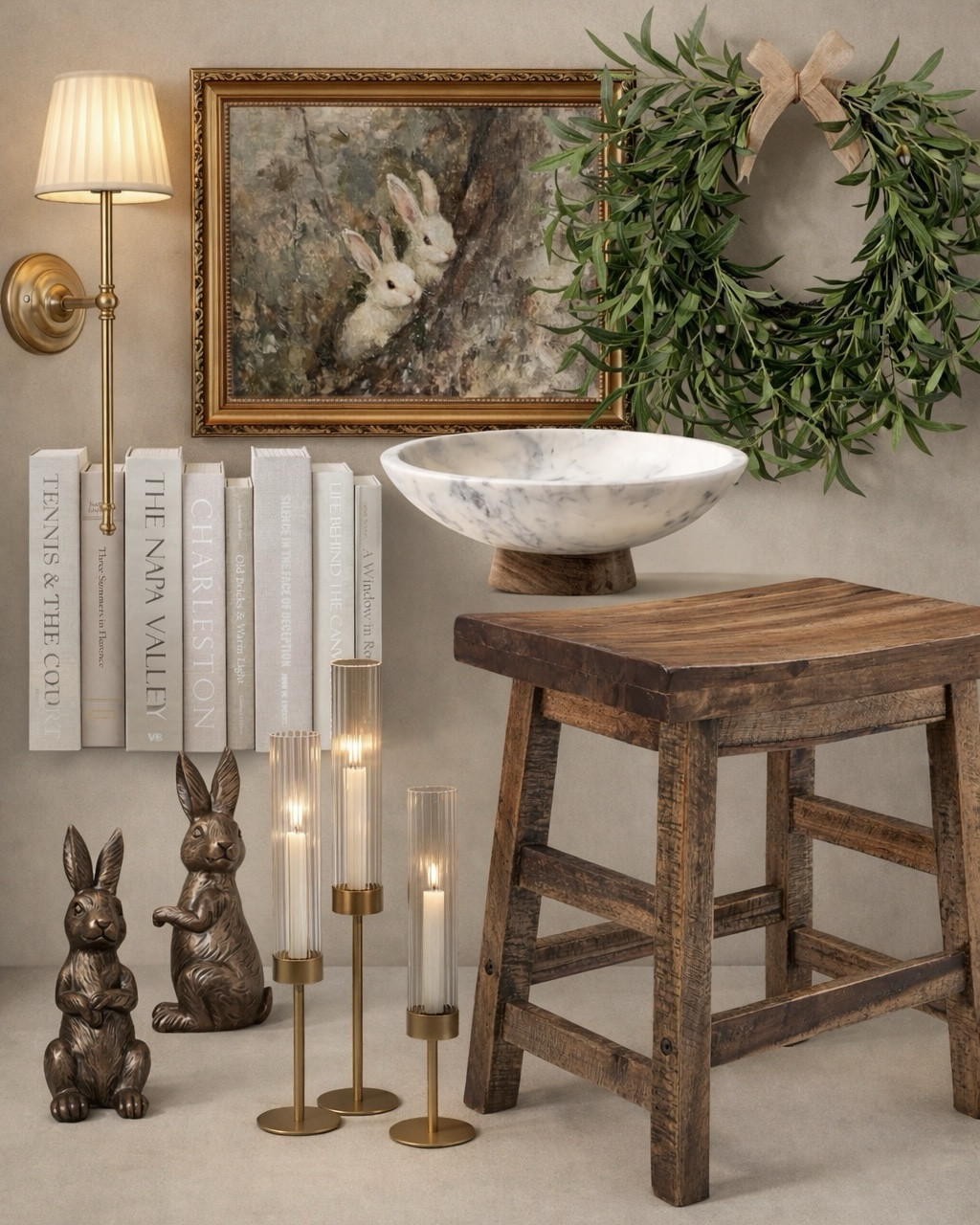 Neutral Spring Home Finds from Amazon

Follow @farmtotablecreations on Instagram for more home finds and styling ideas 🤍

These are the kind of pieces that instantly make a space feel warm and pulled together—classic brass lighting, soft neutral books, textured wood accents, and the sweetest seasonal touches. The bunny artwork paired with the greenery wreath adds just the right amount of spring without feeling overdone, and that stool is perfect for layering anywhere. Simple, elevated finds that work in so many spaces.

#amazonhome | #homedecorfinds | #tabledecor | #accentlighting | #wooddecor



#LTKHome #LTKSaleAlert