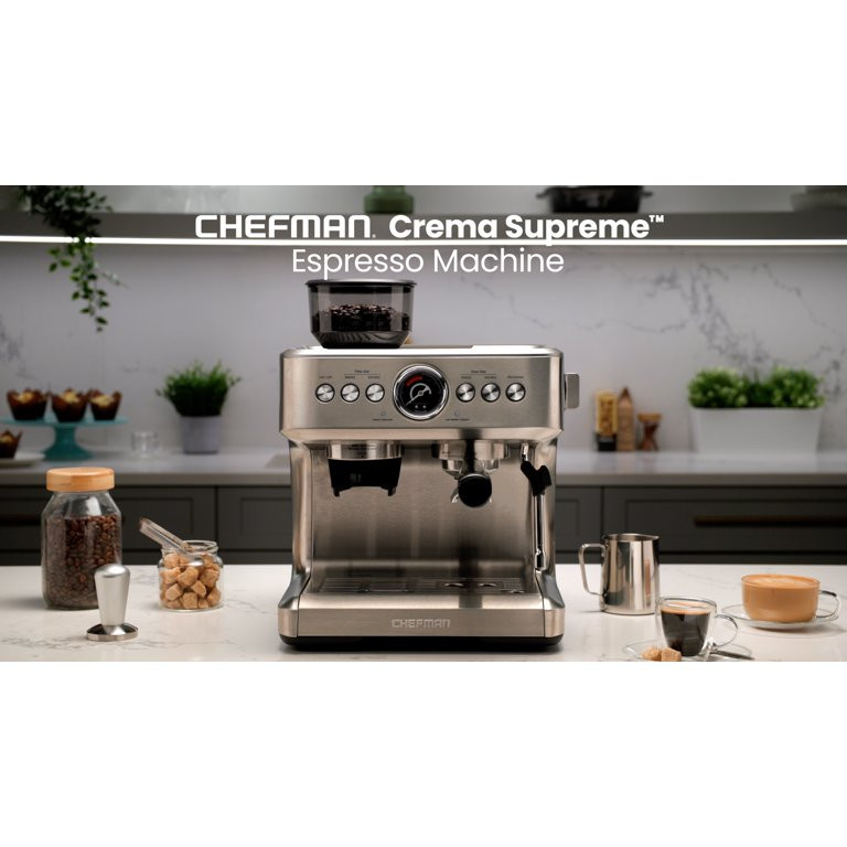 Chefman Crema Supreme Espresso Machine with Conical Burr Grinder and Steam Wand, Stainless Steel | Walmart (US)