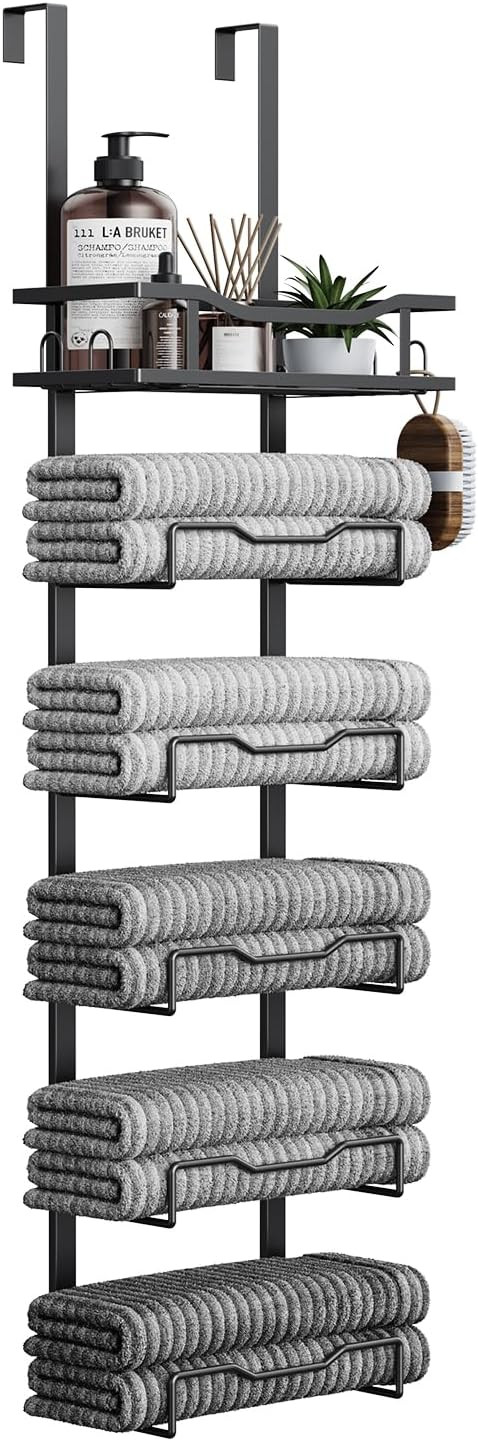 Hanging Towel Racks for Bathroom No Drill - Over The Door 6-Tier Bath Towel Storage Organizer for... | Amazon (US)