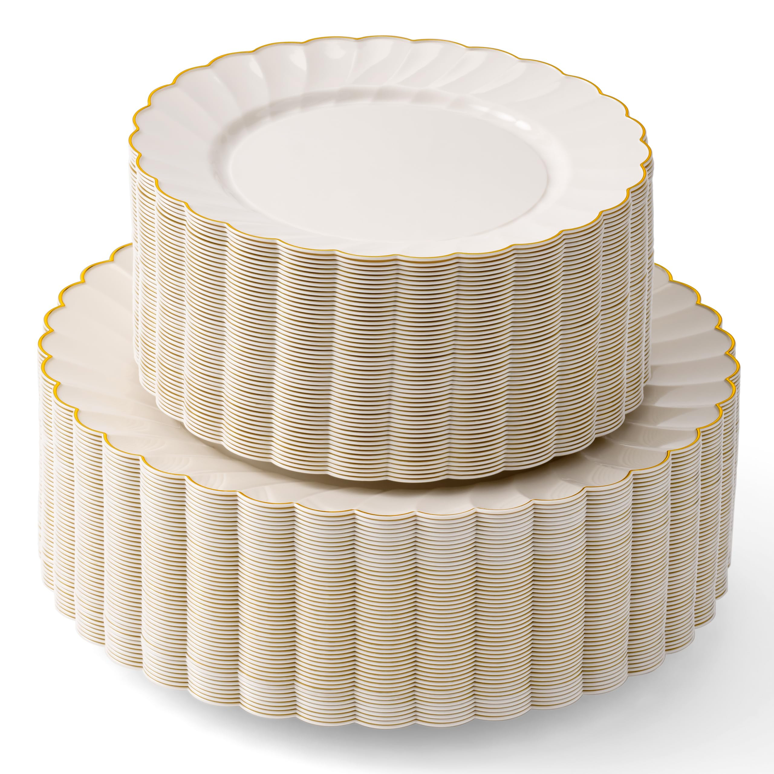 By Madee HEAVYWEIGHT 100 Pc Ivory Scalloped Plastic Plates with Gold Trim – Nice Disposable Pla... | Amazon (US)