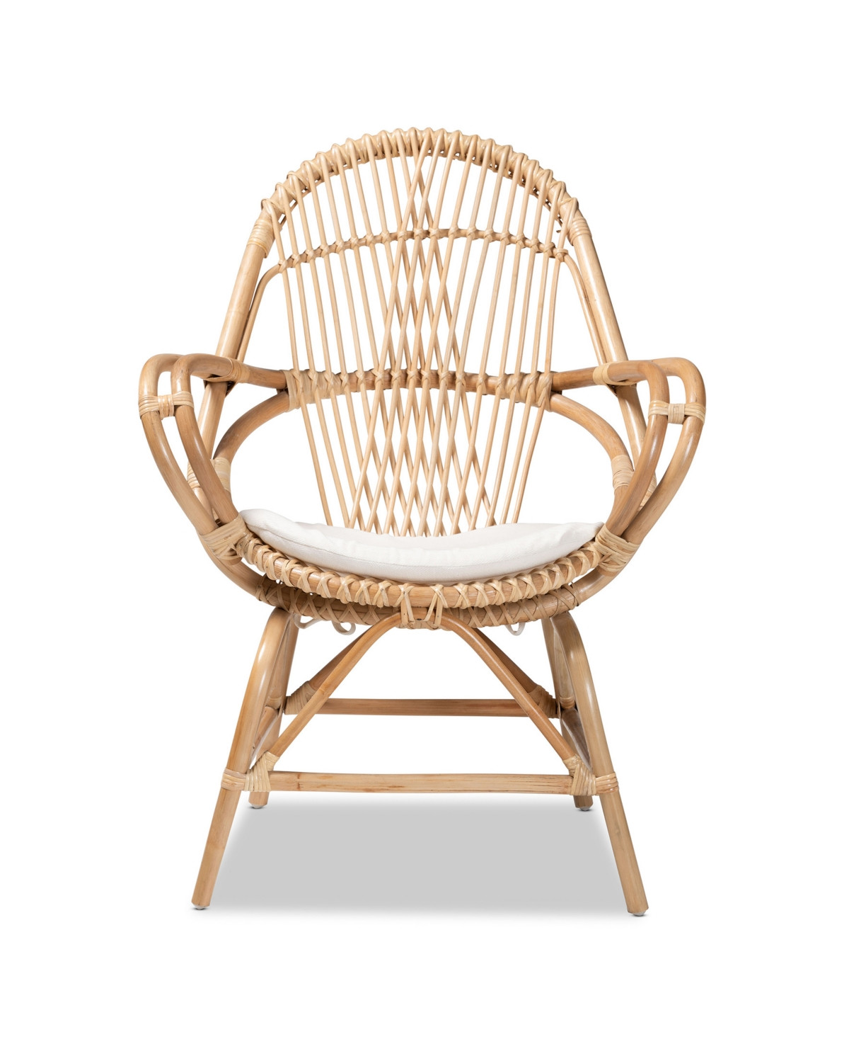 bali & pari 29" Upholstered and Finished Rattan Jayden Modern Bohemian Accent Chair - White, Natural brown | Macy's