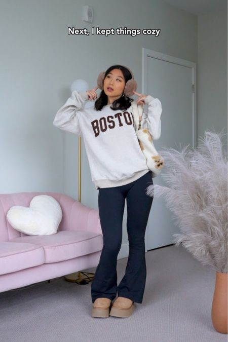 Black Flare Pants: RAYN, coming 2024 ⚡️
Boston Embroidered Sweater: tourist shop LOL
UGG Boots: true to size

Comfy outfit, cozy, casual, fall, winter

#LTKshoecrush #LTKSeasonal #LTKitbag