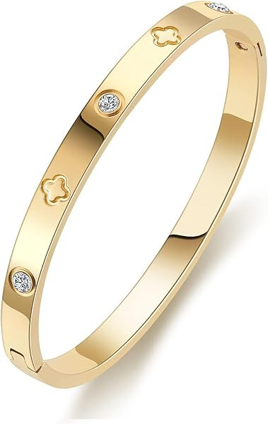 PDWZNBA 18K Gold-Plated Love Friendship Bracelets Trendy Stainless Steel Bangle Jewelry Gifts for... | Amazon (US)