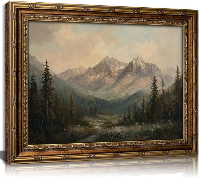 KKP Vintage Gold Framed Mountain Wall Art, Mountain Landscape Canvas Prints | Moody Mountain Fore... | Amazon (US)
