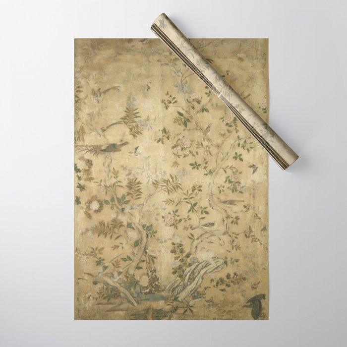 Antique 18th Century Chinoiserie Golden Garden Fresco 1740 Wrapping Paper | Society6